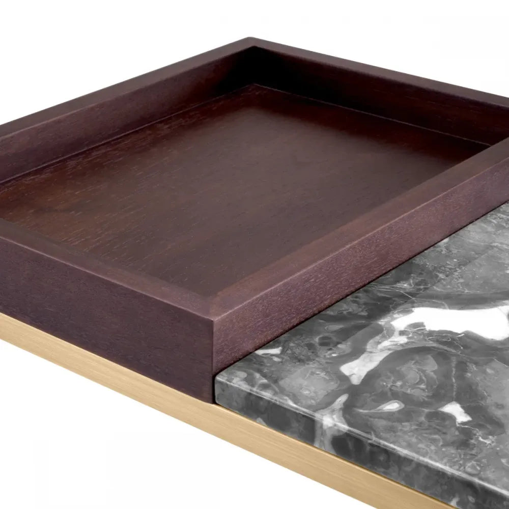 Masuta laterala Dreptunghiulara din Otel inoxidabil Alama si Marmura/Furnir de stejar Gri/Maro L70xl40cm Forma Eichholtz