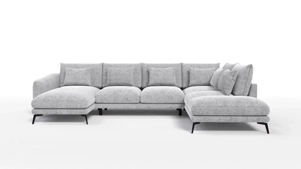 Coltar in forma de U tapitat cu Chenille Gri deschis Sajma 20 L377x228cm Aspen