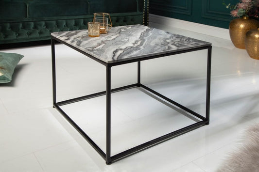 Masuta de cafea Patrata din Marmura si Metal Gri/Negru L50xH41cm Elements