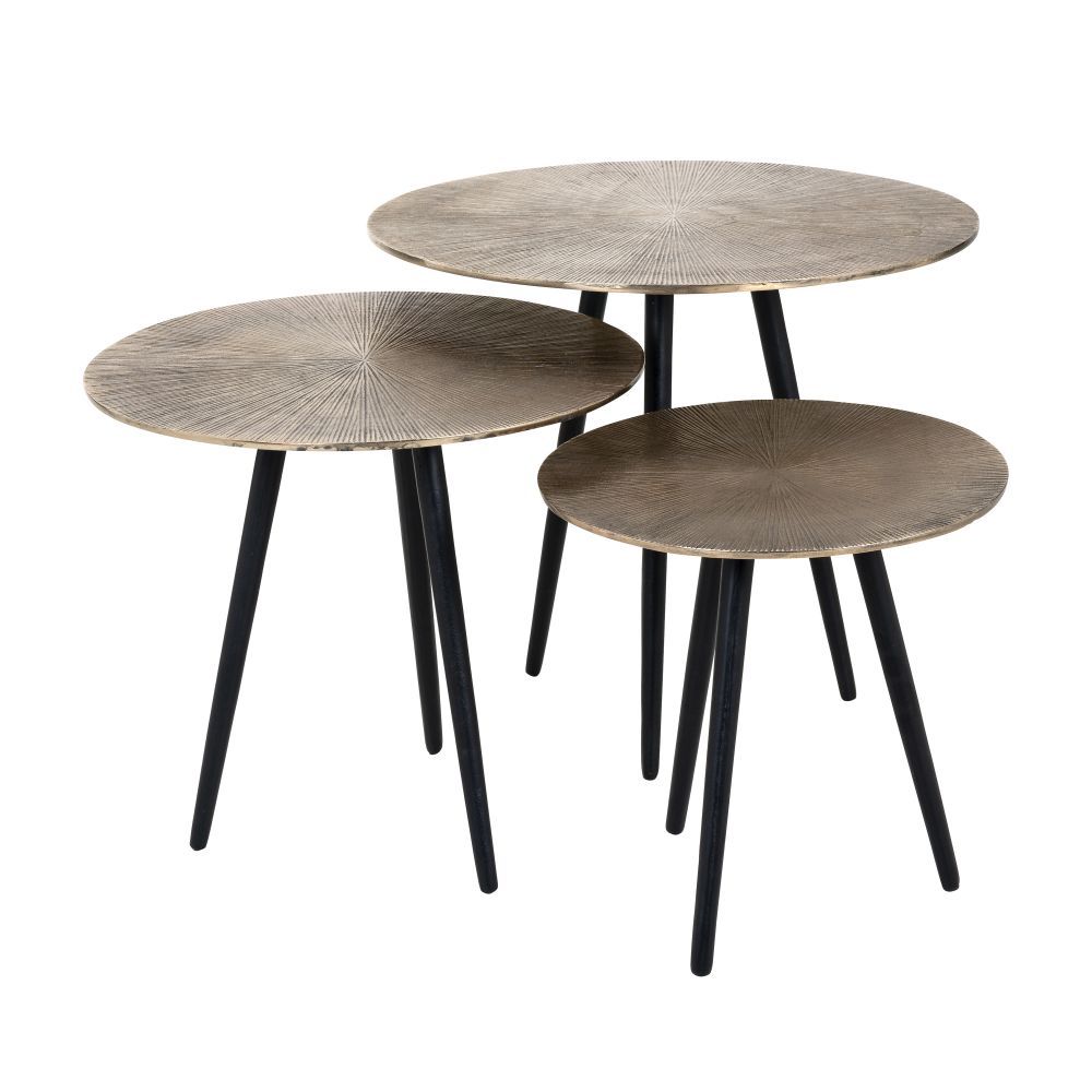 Set 3 masute de cafea rotunde din Aluminiu Auriu antichizat/Negru D32/40/48xH30/35/40cm Vittorio Richmond Interiors