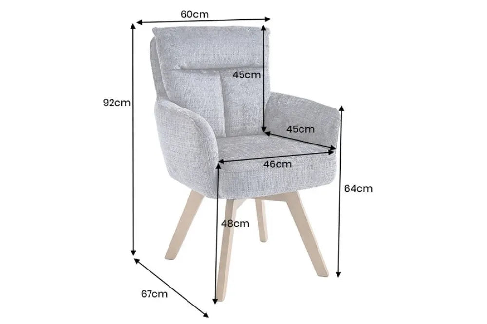 Set 2 scaune rotative tapitat cu Chenille Gri si picioare din Lemn de fag Maro H94xL61xA66cm BIG GEORGE