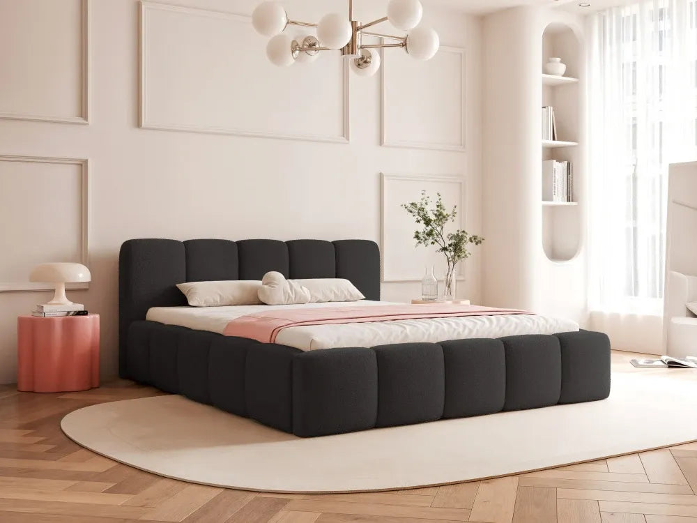Pat 140 x 200 tapitat cu Stofa Loop Negru Aeris