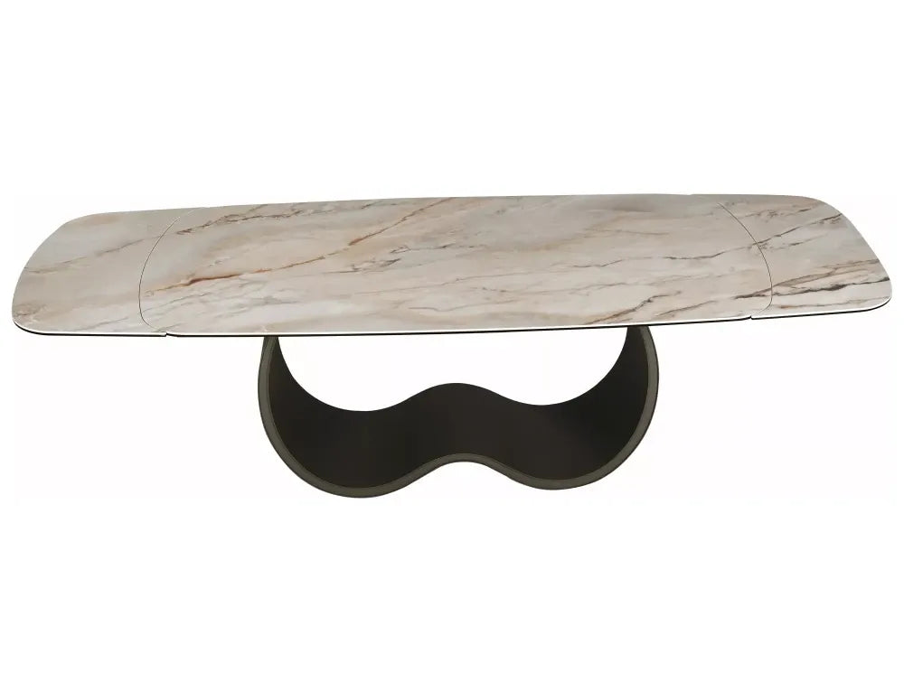 Masa extensibila din Metal Cupru si Sticla securizata+Ceramica Bej lucios L198-274xH76cm Casablanca