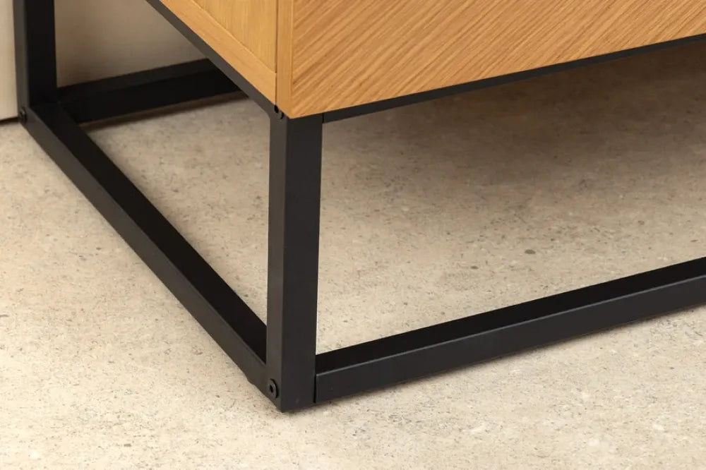 Comoda din MDF/Funir de stejar Maro si Metal Negru L180xH80cm GRANDEZZA