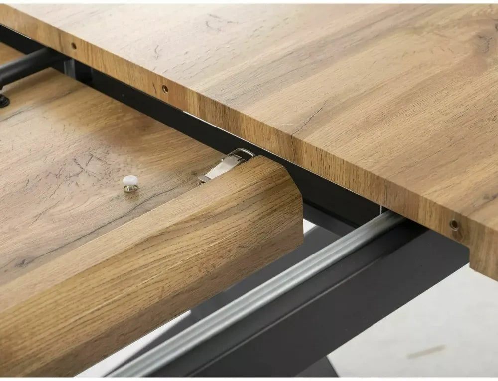 Masa extensibila din MDF+Furnir de stejar Maro si Metal Negru L160-240xH76cm Xaviero II