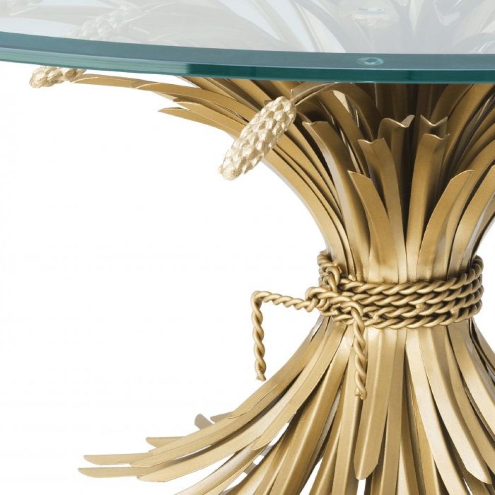 Masuta de cafea rotunda din sticla securizata si Metal transparent/Auriu D90xH43cm BONHEUR