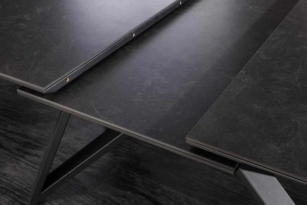 Masa din Sticla securizata/Ceramica Gri grafit si Metal Negru L160-200xH77cm Atlas