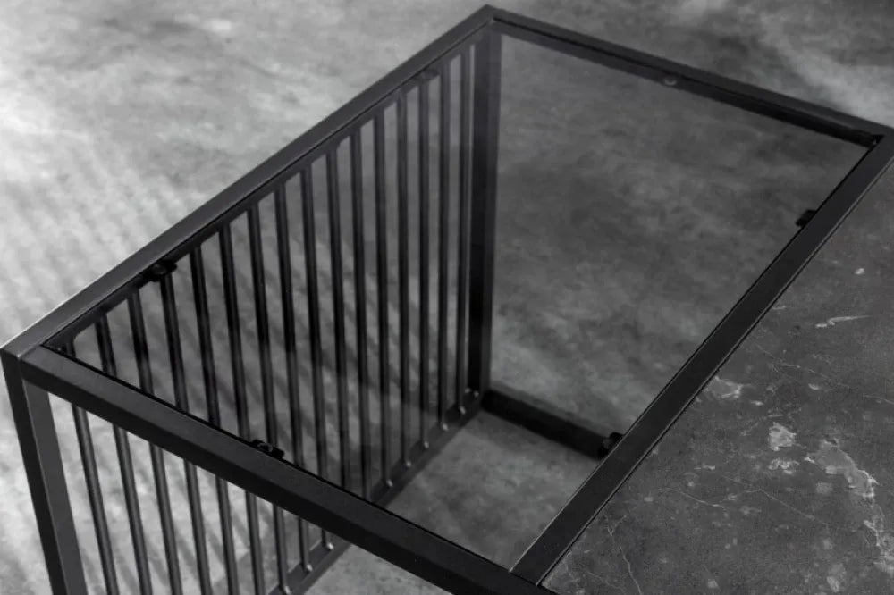 Masuta de cafea Dreptunghiulara din MDF+Sticla securizata Negru si Metal Negru L100xH40cm Architecture