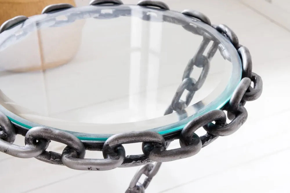 Masuta laterala din Sticla securizata Transparent si Metal Argintiu L33xH55cm Chain