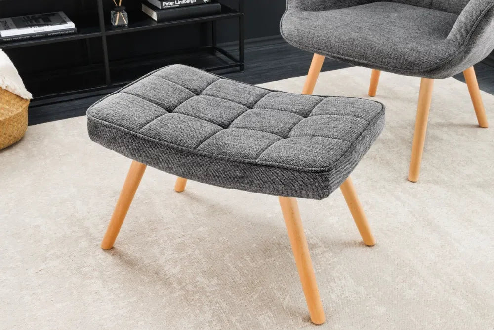 Puf din Lemn de fag Maro si Stofa Gri H39xL60cm Scandinavia