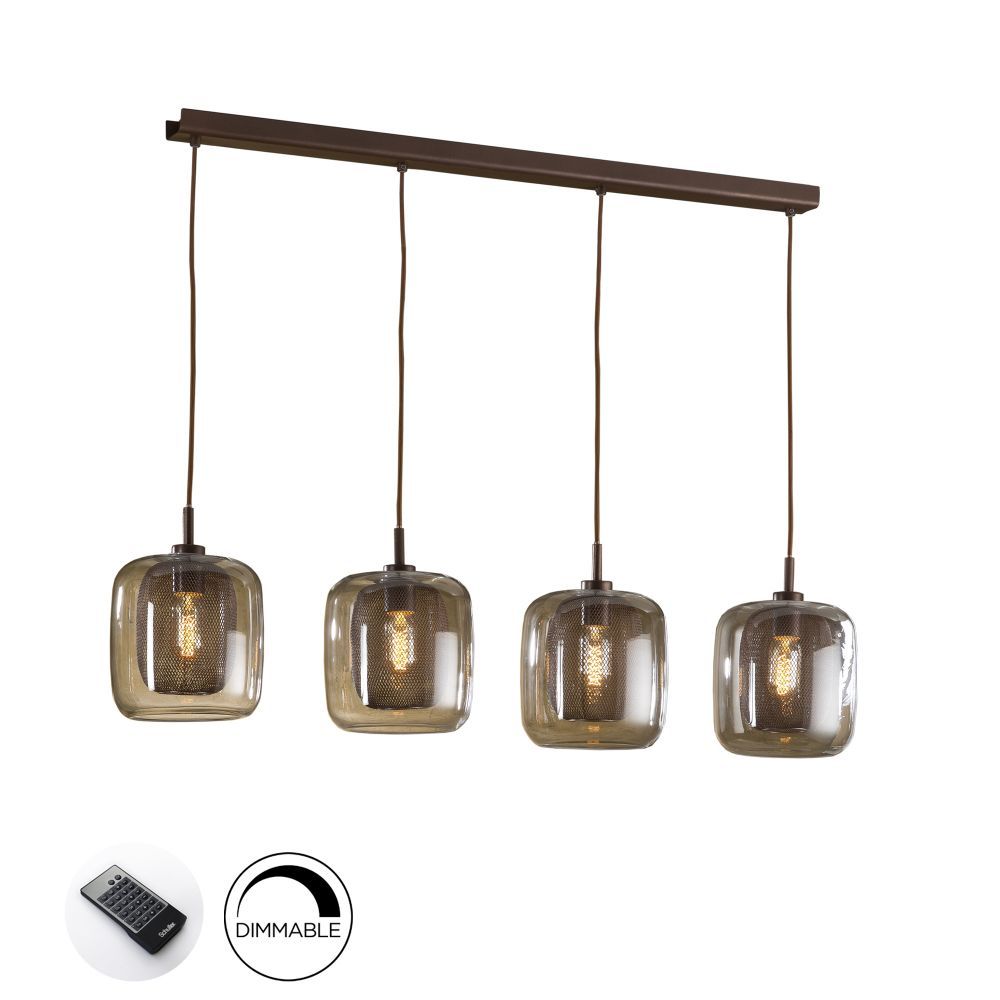 Lustra dreptunghiulara cu inaltime reglabila din Metal Maro cu 4 becuri L107x20xH140cm Fox