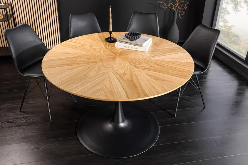Masa din MDF/Furnir de stejar Maro deschis si Metal Negru D120xH75cm ATELIER