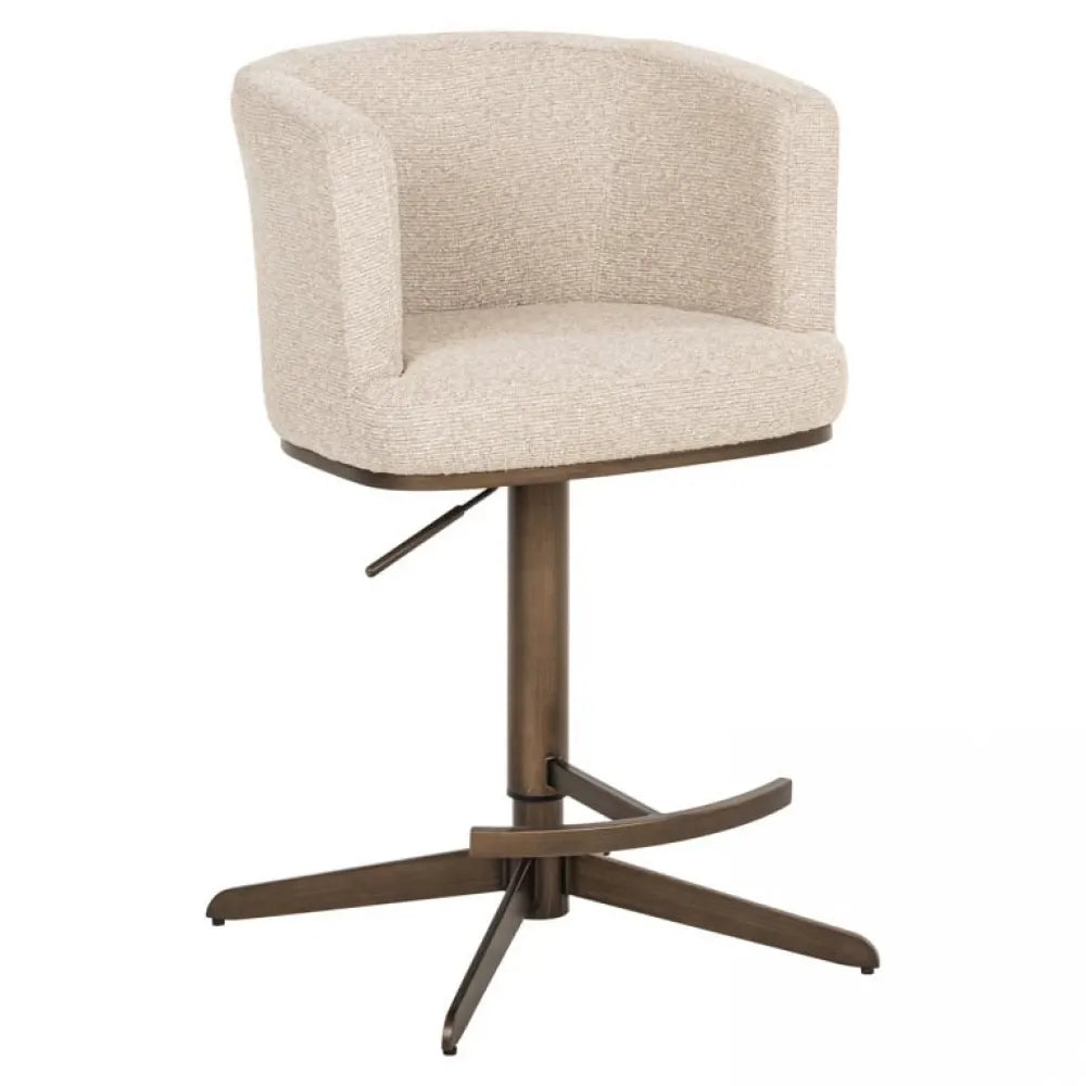 Scaun de bar cu inaltime reglabila tapitat cu Stofa Crem cu picioare din Metal Alama H111-92xL56xA53cm Cheyenne Richmond interiors