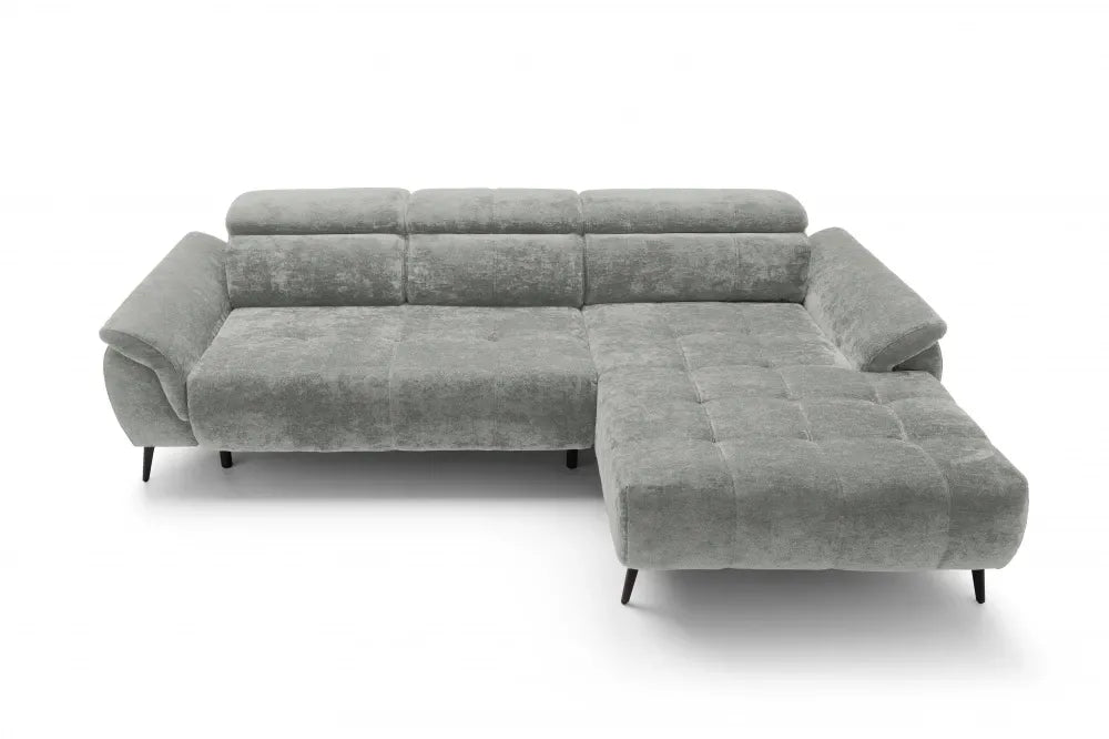 Coltar extensibil electric tapitat cu Chenille Gri deschis cu lada depozitare Genova I