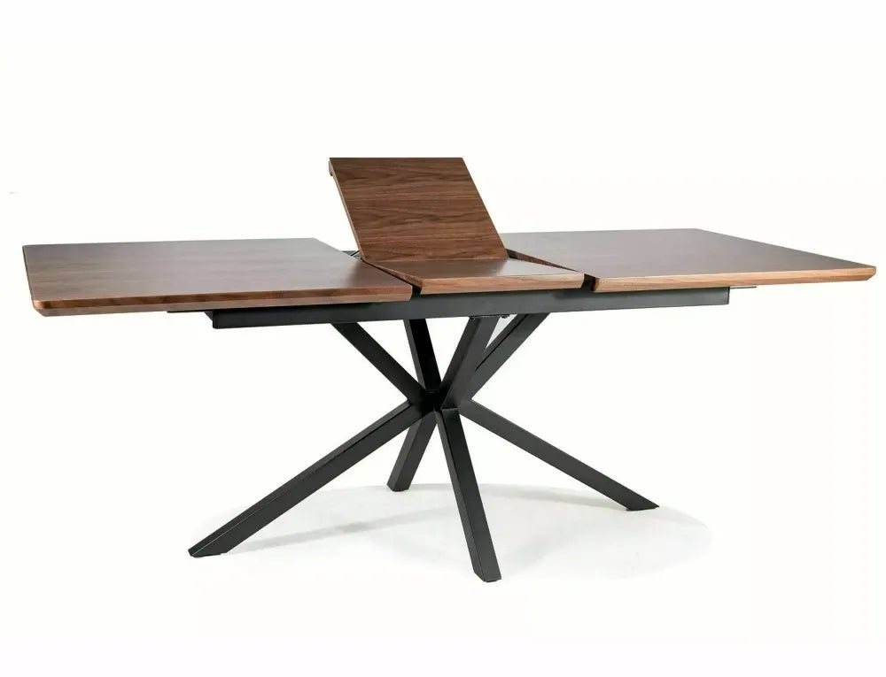 Masa extensibila din MDF+Furnir Maro nuc si Metal Negru L160-200xH75cm Logan