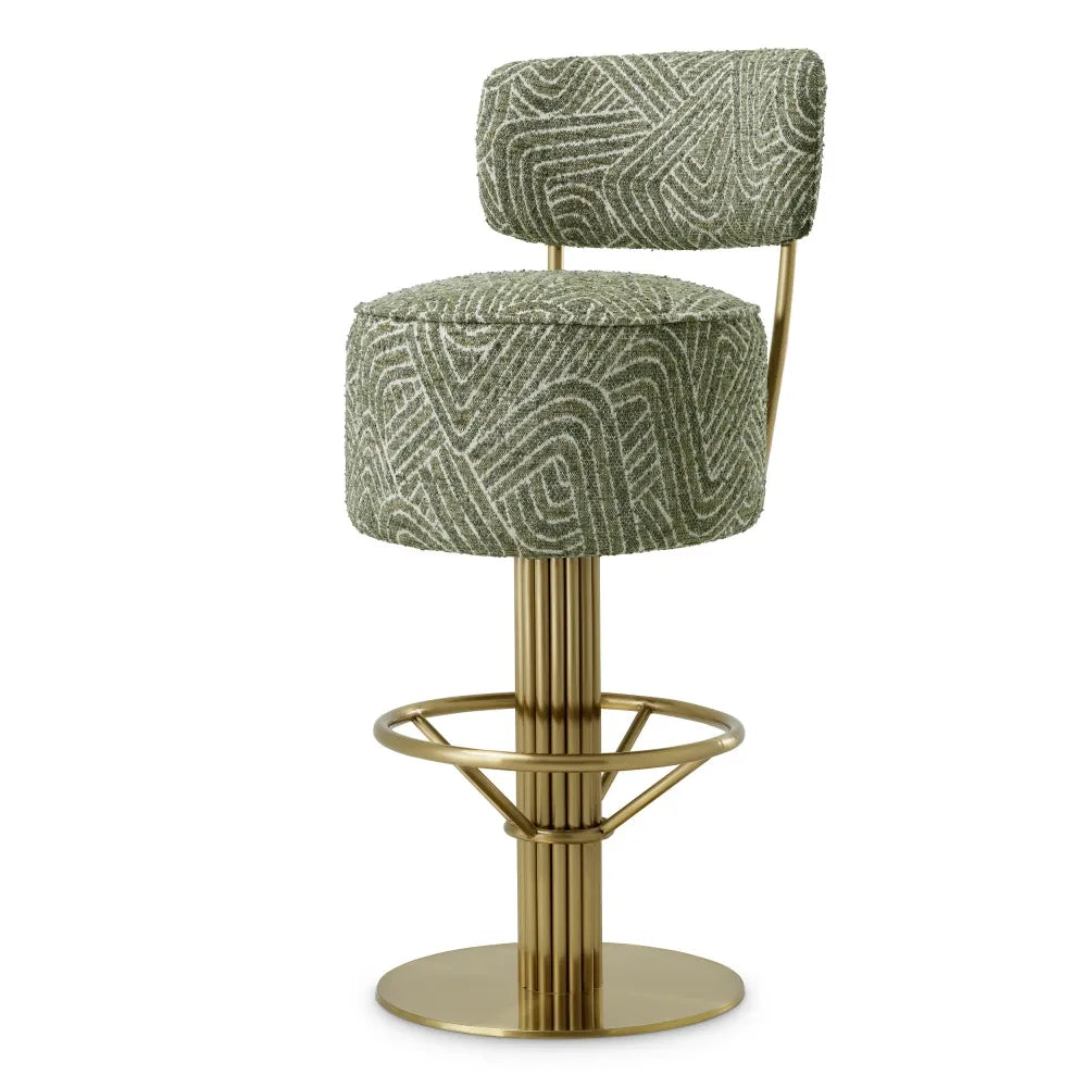 Scaun de bar rotativ cu spatar tapitat cu Stofa Verde L44xA56xH104cm Carleton Eichholtz