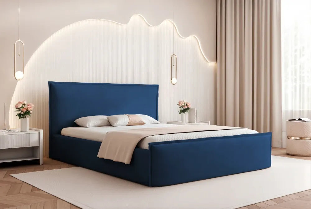 Pat 140 x 200 tapitat cu Catifea Dream velvet Albastru Oria