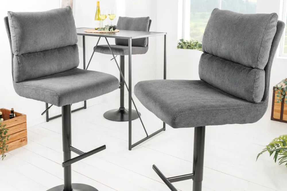 Set 2 scaune de bar din Metal Negru si Catifea raiata Gri H100-121xL45cm Comfort