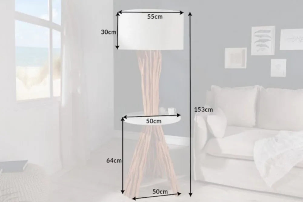 Lampa de podea din Lemn Maro si Textil Alb H153xD55cm Servant