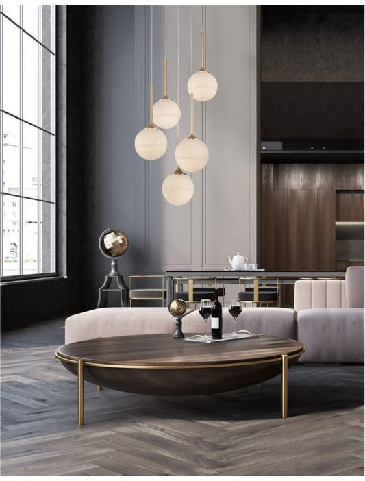 Lustra structura din Metal Auriu si abajur din Sticla Alb H180xL35cm IP20 CANTONA