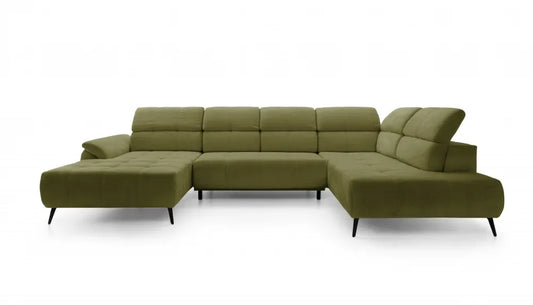 Coltar extensibil electric In forma de U tapitat cu Chenille Verde cu lada depozitare Genova III