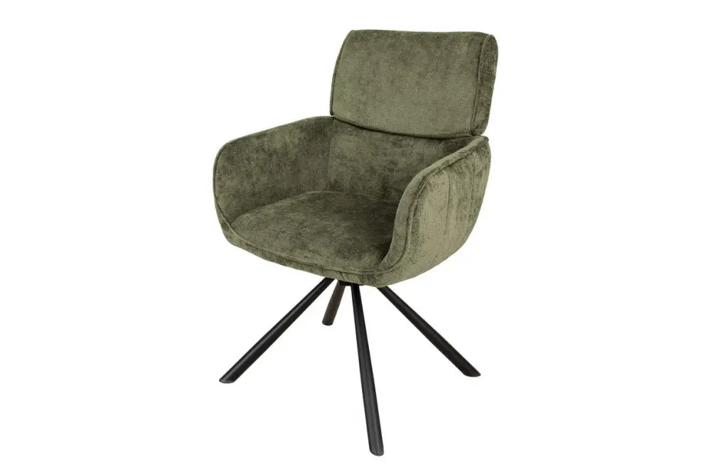 Set 2 scaune rotative cu brate  tapitat cu Chenille Verde si picioare din Metal Negru H84xL61xA64cm Unique