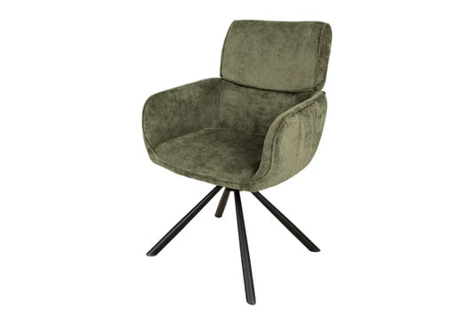 Set 2 scaune rotative cu brate  tapitat cu Chenille Verde si picioare din Metal Negru H84xL61xA64cm Unique