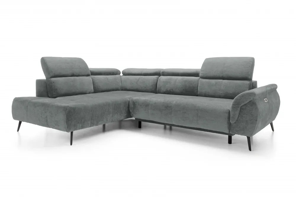 Coltar extensibil electric tapitat cu Chenille Gri Inchis cu lada depozitare Genova II