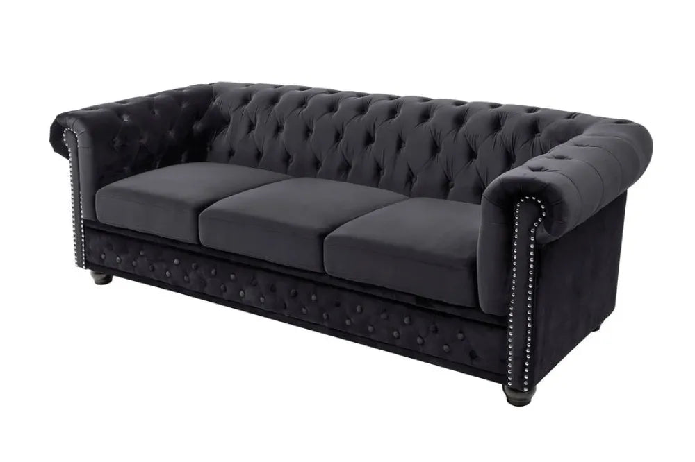 Canapea tapitata cu Catifea Negru L205cm CHESTERFIELD