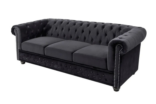 Canapea tapitata cu Catifea Negru L205cm CHESTERFIELD