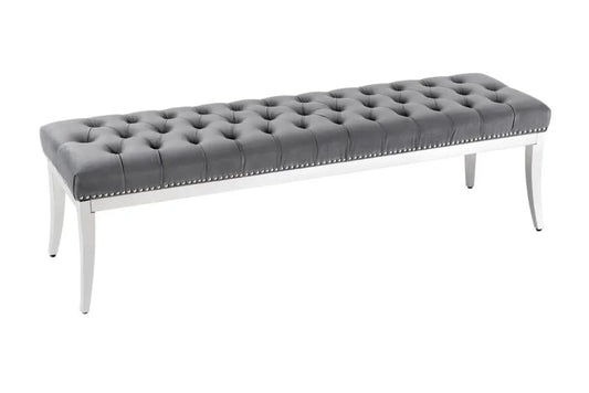 Bancheta din Otel inoxidabil Argintiu si Catifea Gri H47xL164cm Castle delux
