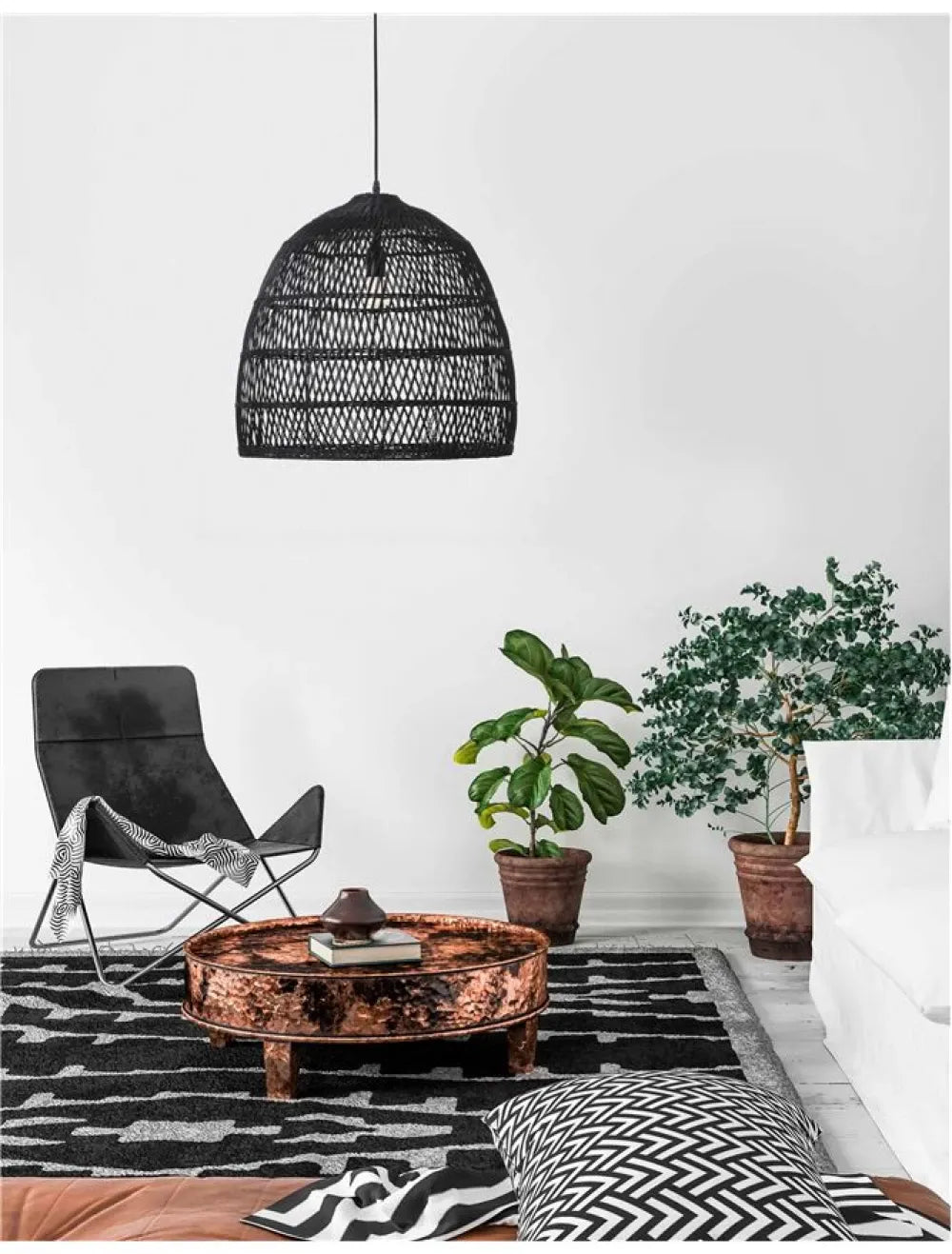 Pendul structura din Metal Negru si abajur din Ratan Negru H250xL53cm IP20 DESTIN