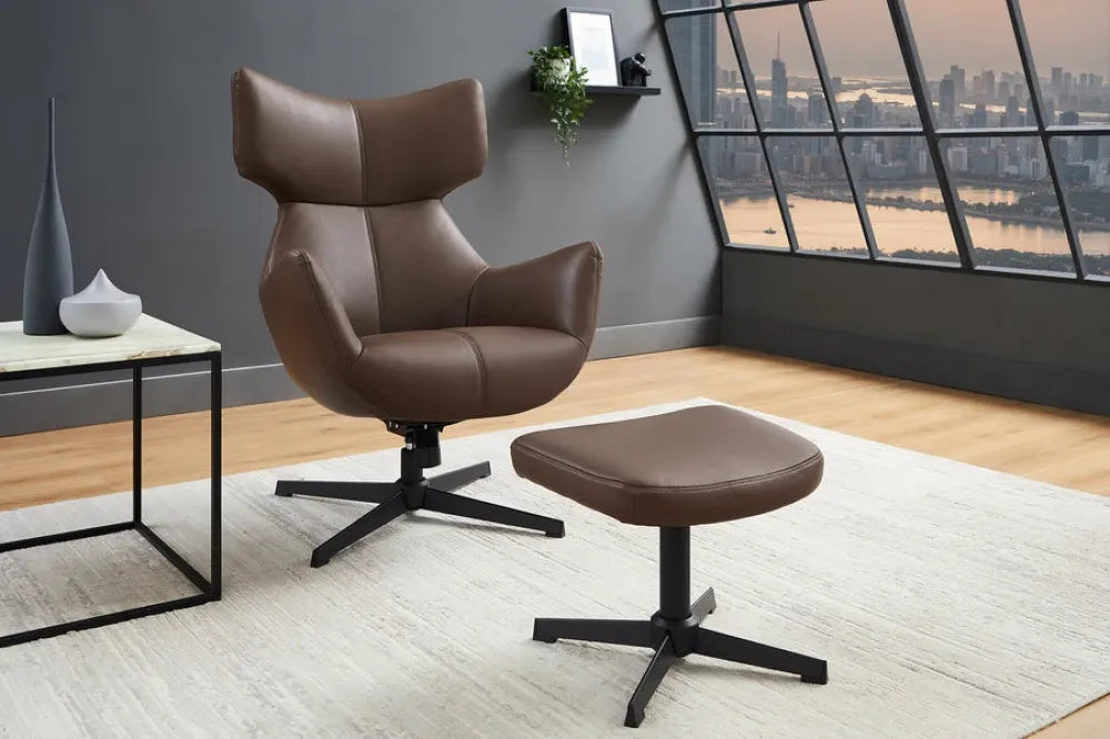Fotoliu din Piele artificiala Maro si Metal Negru Hx103Lx75xA78cm Vogue