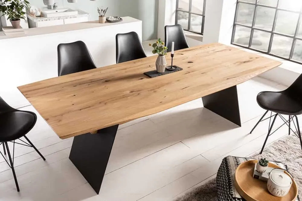 Masa din Lemn de stejar Maro si Metal Negru L200xH76cm Grand oak