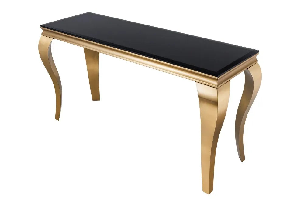 Consola din Sticla securizata Negru si Otel inoxidabil Auriu L145xH75cm MODERN BAROCK