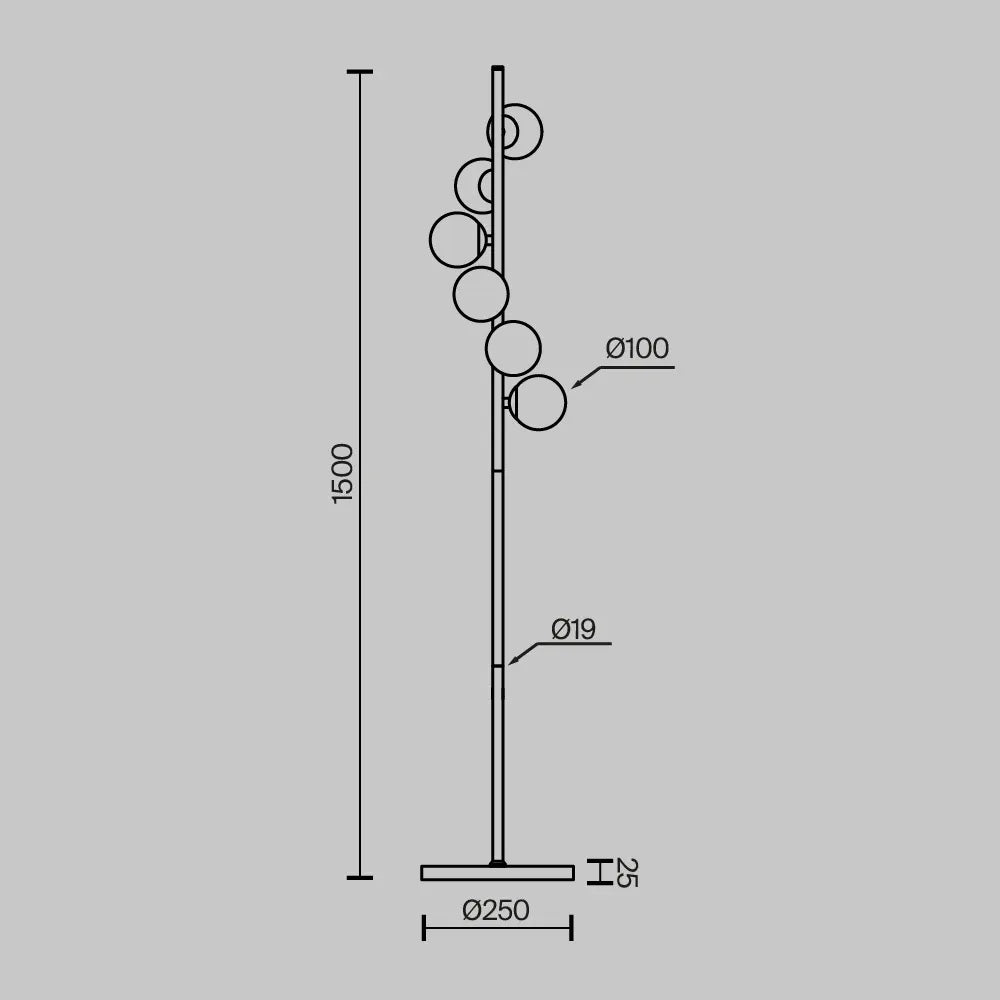 Lampa de podea din Metal Negru si Sticla Negru H150xD25cm Dallas