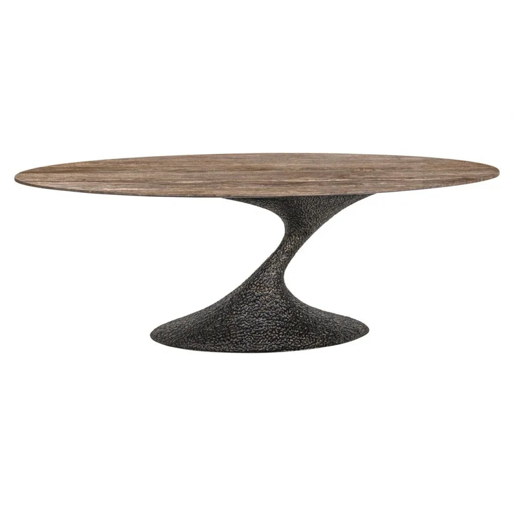 Masa ovala din Aluminiu Negru/Alama si Travertin Maro L235xH76cm Russo Richmond interiors