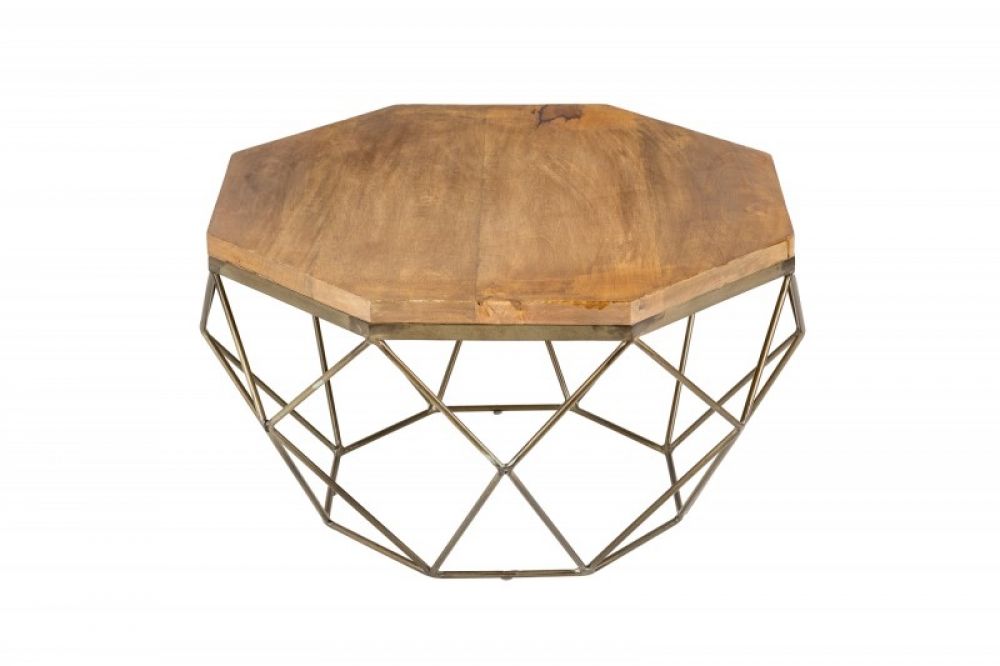 Masuta de cafea asimetrica din lemn masiv de mango si Metal Maro/Auriu L69xH38cm Diamond