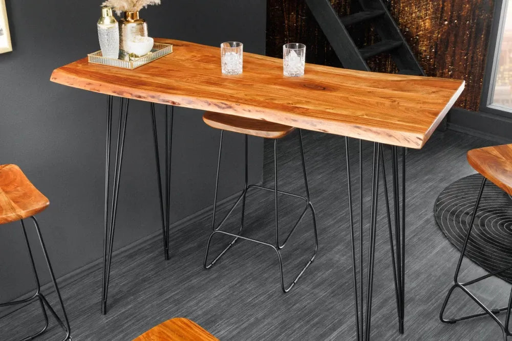 Masa bar din Lemn de salcam Maro si Metal Negru L140xH106cm Mammut hairpin
