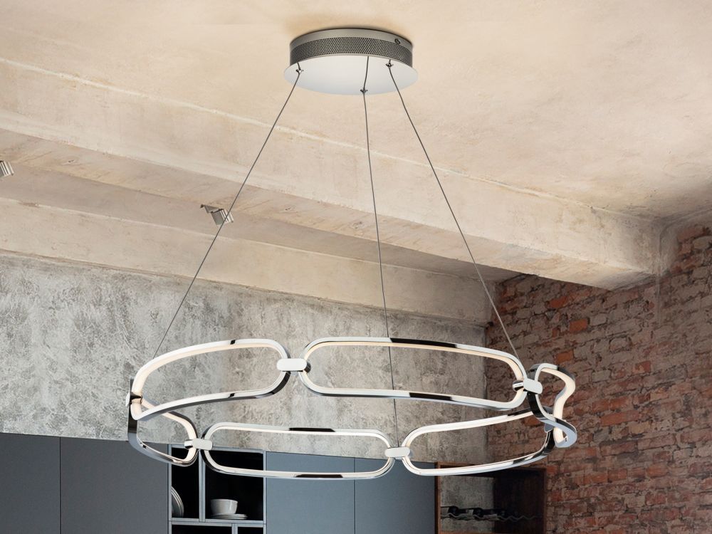 Lustra rotunda cu inaltime reglabila din Aluminiu Argintiu cu LED D80xH110cm Colette