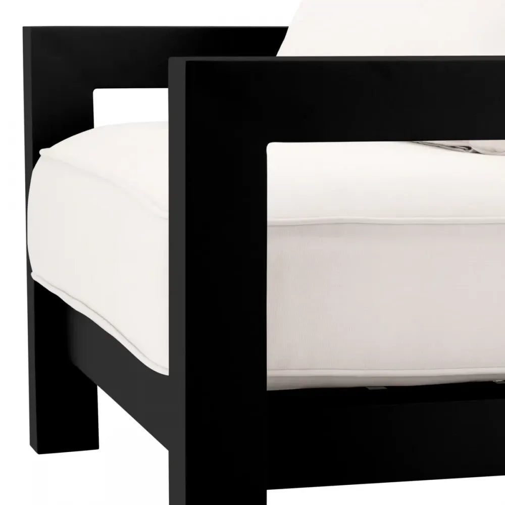 Fotoliu de exterior din Metal Negru si Stofa Alb H72xL101xA100cm Cap-Antibes Eichholtz