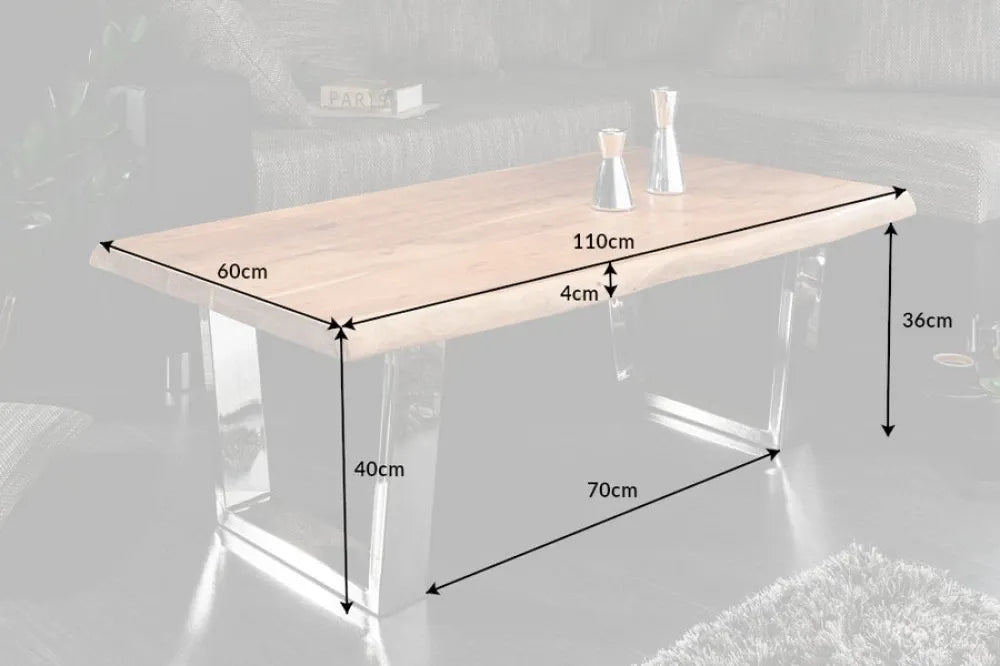 Masuta de cafea din Lemn de salcam Maro si Otel inoxidabil Argintiu L110xH40cm Mammut