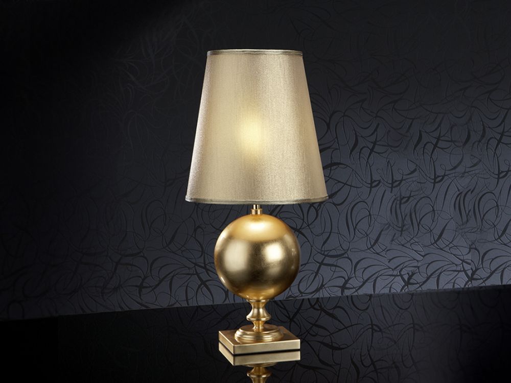 Veioza din Textil si Metal Crem/Auriu D29xH60cm Terra