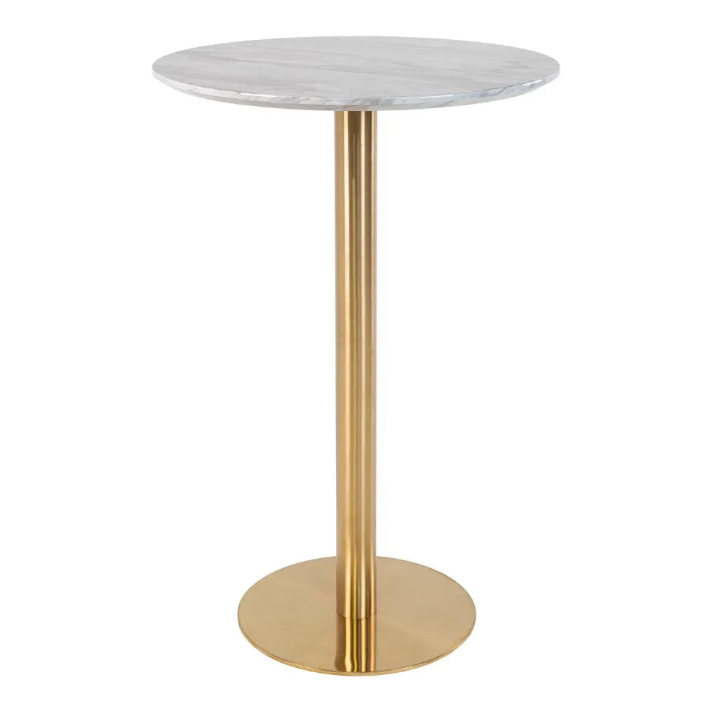 Masa bar din Metal Alama si MDf Alb cu efect de marmura D70xH105cm Bolzano
