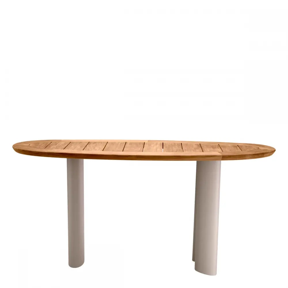 Consola de exterior din Metal Bej si Lemn de tec Maro H76.5xL158cm Free Form Eichholtz