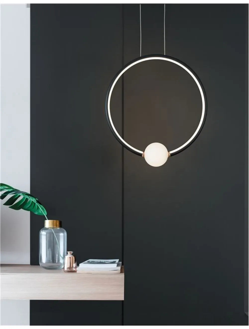 Pendul structura din Aluminiu Negru si abajur din Sticla Alb H120xL43cm IP20 29W 3203lm 3000k CELIA
