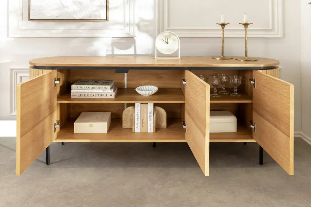 Comoda din MDF/Furnir de stejar Maro si Metal Negru L160xH76cm ATELIER
