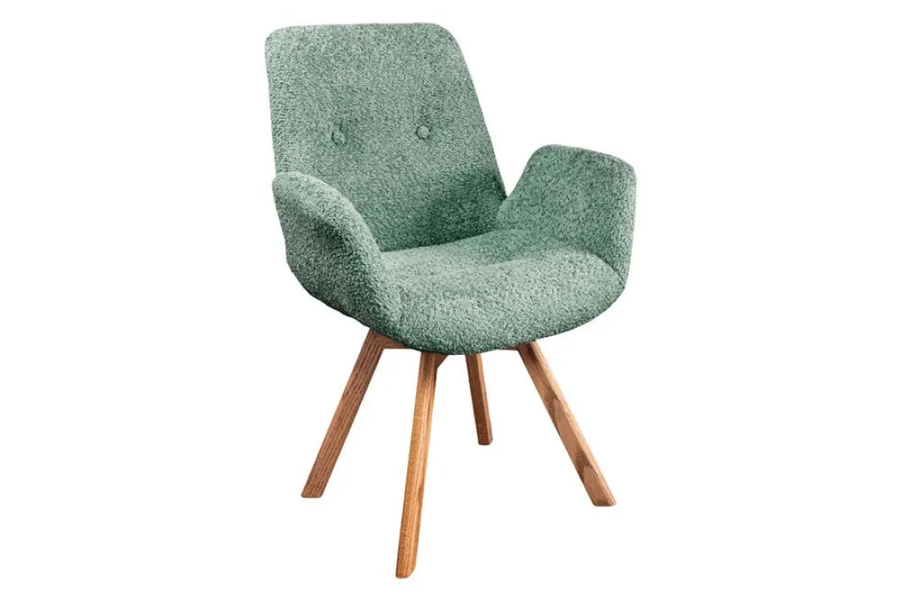 Set 2 scaune rotative tapitat cu Stofa boucle Verde mint si picioare din Lemn de stejar Maro H85xL61xA63cm BALTIC