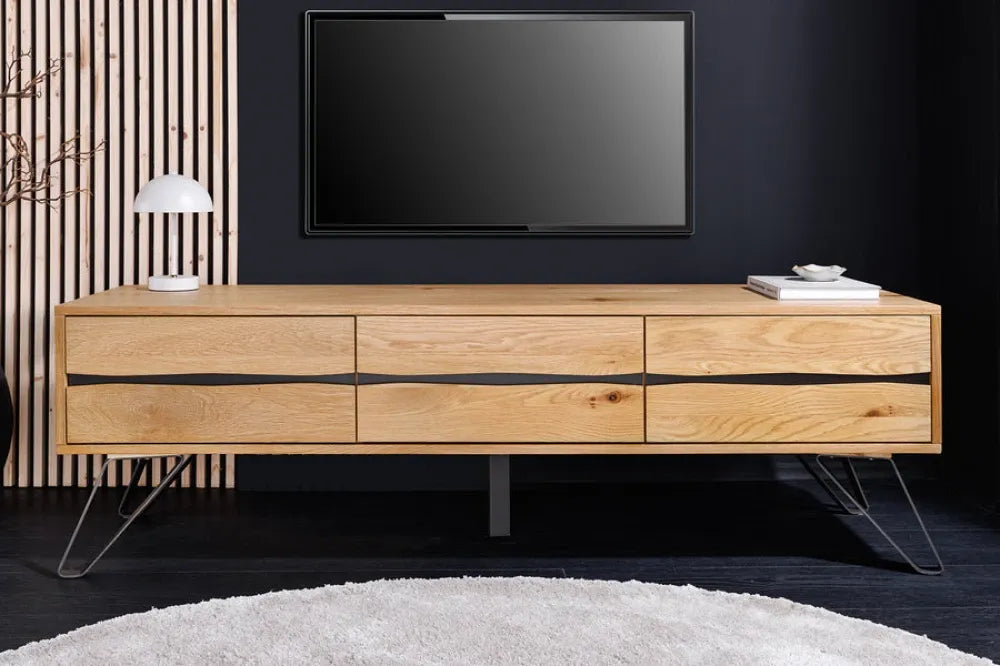 Comoda TV din Lemn de stejar Maro si Metal Negru L160xH52cm LIVING EDGE