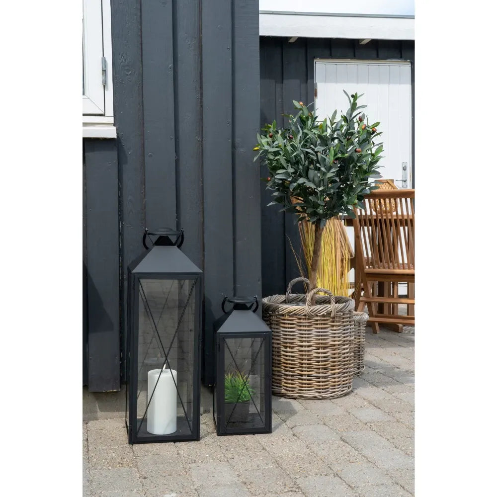 Set 2 felinare din Metal/Sticla Negru/Transparent H45/70xL19/23cm Casa